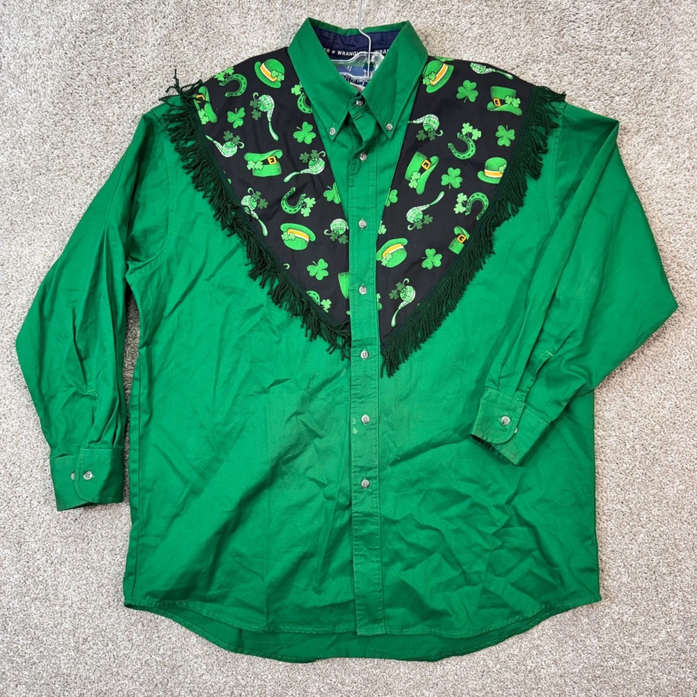 Wrangler Western Shirt Mens XL MP4802G Green St Patricks Day Fringe Button Down